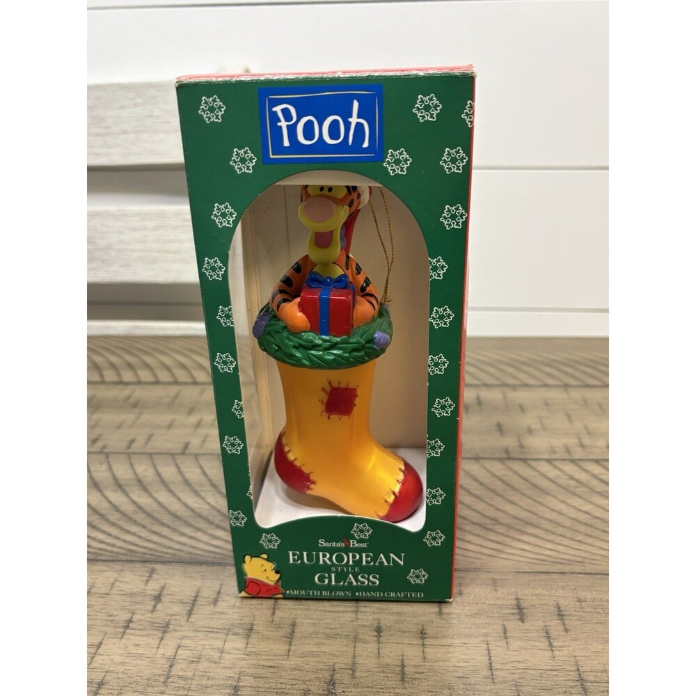 Disney Winnie Pooh Stocking Glass Christmas Ornament by Santa's Best 1997